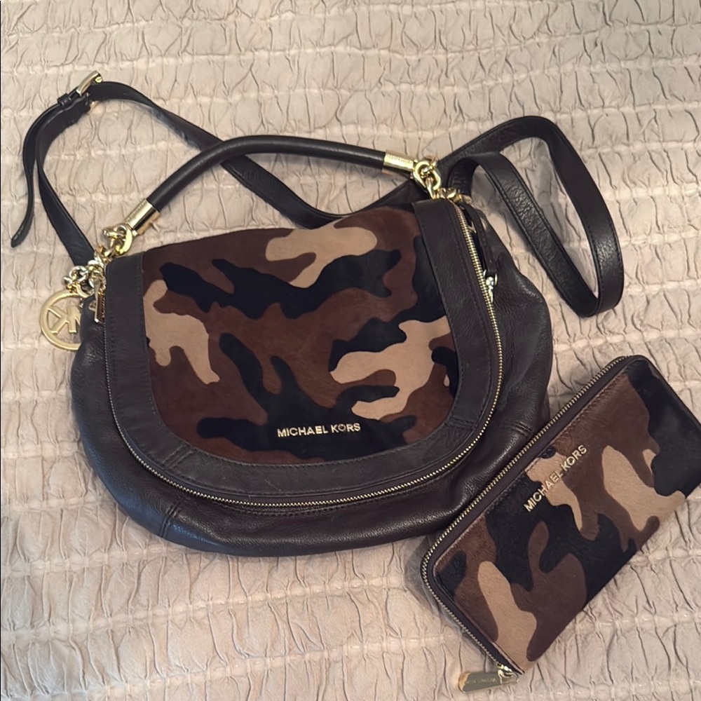 Michael Kors Brown and Black Camouflage Shoulder Bag and Wallet